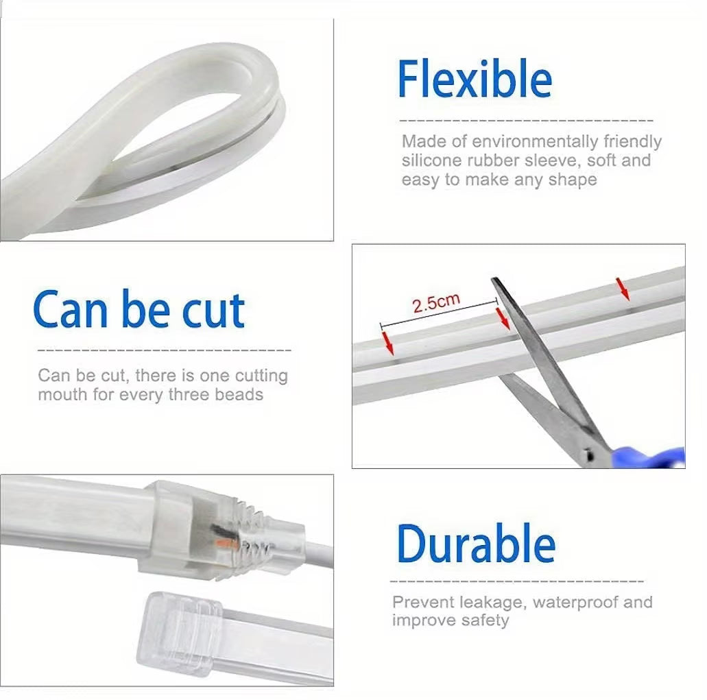 USB-Neon-LED-Lichtleiste 5V, Neon-Seil, Tupe-Gestensteuerung, Dimmerschalter, flexibel, IP68-Silikon, für Heim- und Außendekoration